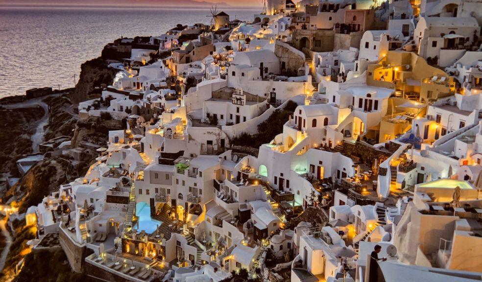 Santorini Houses and sunset on the Greek island of Santorini