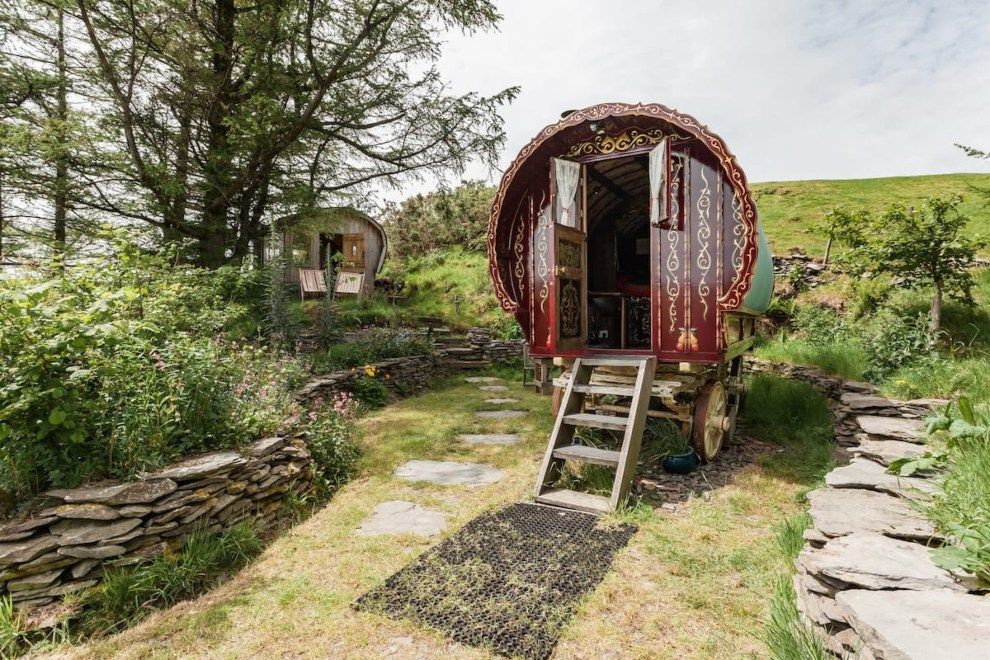 Romantic Airbnb Holiday Listings Mountain Top Traditional Gypsy Caravan travel