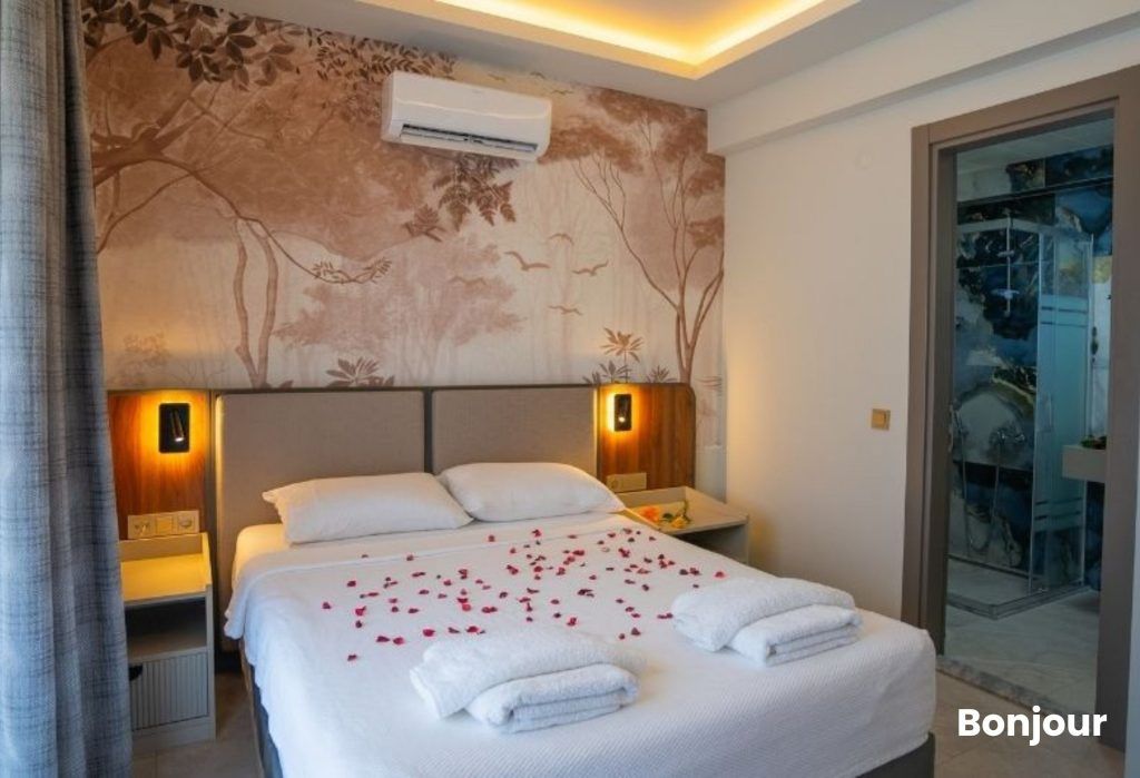 hotel room with double bed