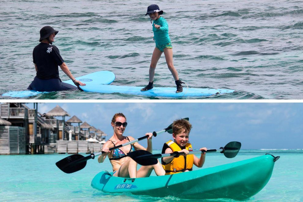 Introducing Bucket-List Family Holidays at Gili Lankanfushi Maldives kayaking and surfing