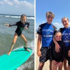Surfing with Kids in Bali Seminyak Beach Worldschooling Family Travel