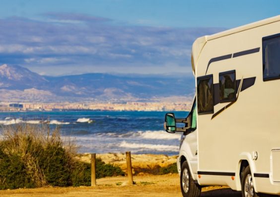 motorhome travel views over ocean and landscape