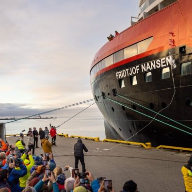 Ice crushing naming ceremony Hurtigruten Expeditions travel