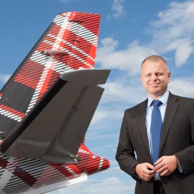 Jonathan Hinkles CEO Travel Airline Loganair launches £30,000 community renewable energy fund 