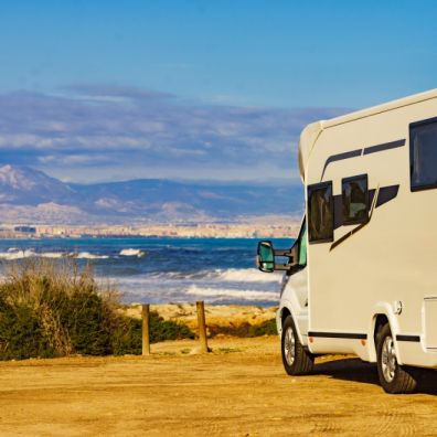 motorhome travel views over ocean and landscape