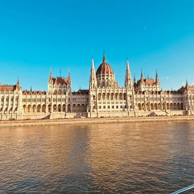 Budapest Parliament Building from river Danube Riviera Travel
